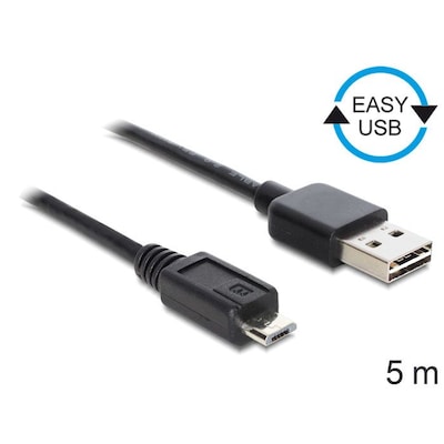 DeLOCK USB 2.0 Kabel 5m A zu Micro-B EASY-USB St./St. schwarz von Delock