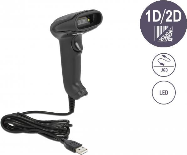 DeLOCK USB Barcode Scanner 1D und 2D mit Anschlusskabel - German Version - Tragbares Barcodelesegerät - 1D/2D - LED - Code 128,Code 39,EAN-13,EAN-8,ISBN,PDF417 - Datenmatrix - Micro QR Code - QR Code - 640 x 480 Pixel (90557) von Delock