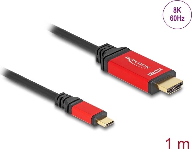 DeLOCK USB Type-C zu HDMI Kabel (DP Alt Mode) 8K 60 Hz mit HDR Funktion 1 m rot (80095) von Delock