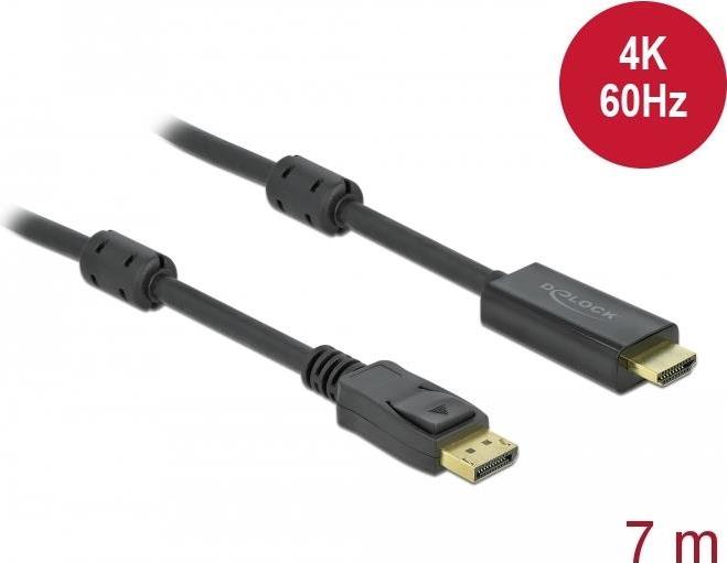 DeLOCK - Video- / Audiokabel - DisplayPort / HDMI - DisplayPort (M) Verriegelung bis HDMI (M) - 7,0m - Dreifachisolierung - Schwarz - 4K Unterstützung, aktiv (85959) von Delock