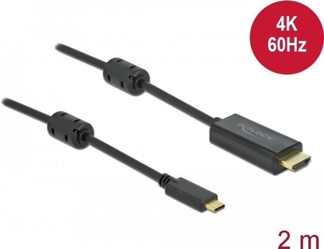 DeLOCK - Video- / Audiokabel - HDMI / USB - USB-C (M) bis HDMI (M) - 2,0m - Schwarz - 4K Unterstützung, aktiv (85970) von Delock