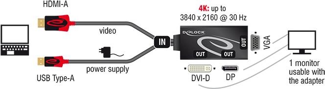 DeLOCK - Videokonverter - HDMI - DVI, DisplayPort, VGA - Schwarz - Einzelhandel (62959) von Delock