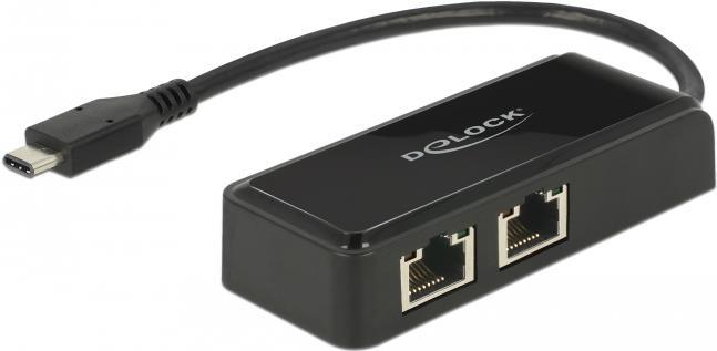 DeLock Adapter USB-C 3,1 Gen 1 > 2 x Gigabit LAN 10/100/1000 Mb/s - Netzwerkadapter - USB 3,1 Gen 1 - Gigabit Ethernet x 2 - Schwarz (63927) von Delock