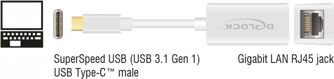 DeLock - Netzwerkadapter - USB 3,1 Gen 1 - Gigabit Ethernet x 1 - weiß (65906) von Delock