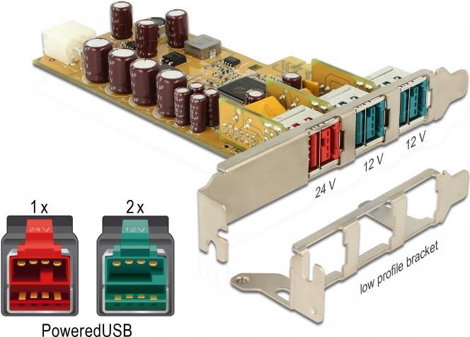 DeLock - USB-Adapter - PCIe 1.1 - PoweredUSB 2.0 (12 V) x 2 + PoweredUSB 2.0 (24 V) x 1 von Delock