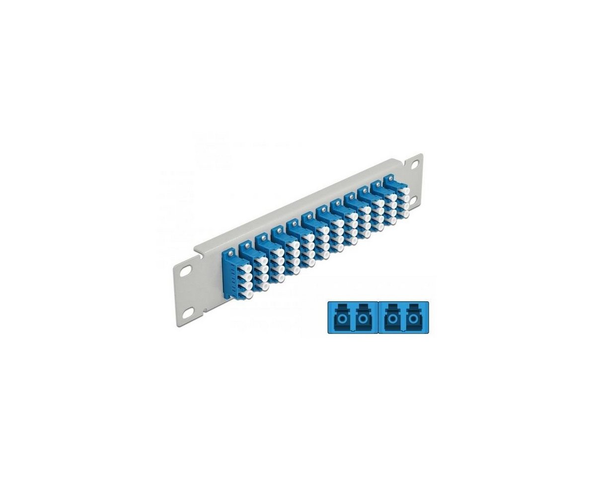 Delock 10″ LWL Patchpanel 12 Port LC Quad blau 1 HE grau Netzwerk-Patch-Panel von Delock