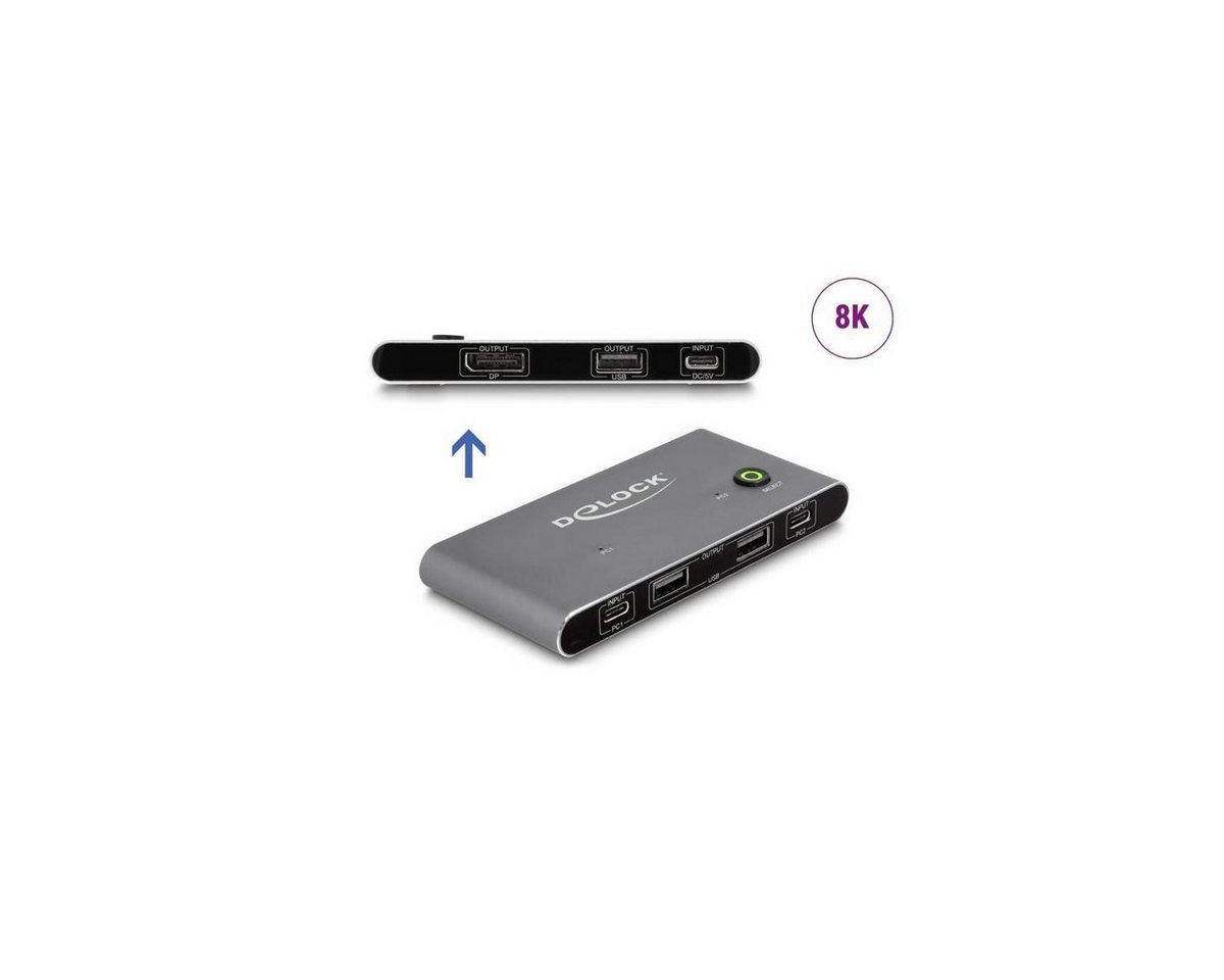 Delock 11487 - USB-C KVM Switch zu DisplayPort 8K 30 Hz mit USB 2.0 Computer-Kabel, USB C, USB von Delock