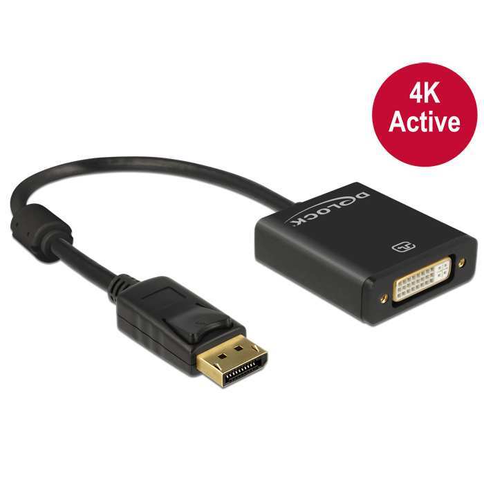 Delock 20cm Adapterkabel schwarz [DisplayPort 1.2 Stecker > DVI Buchse, 4K, Aktiv] von Delock