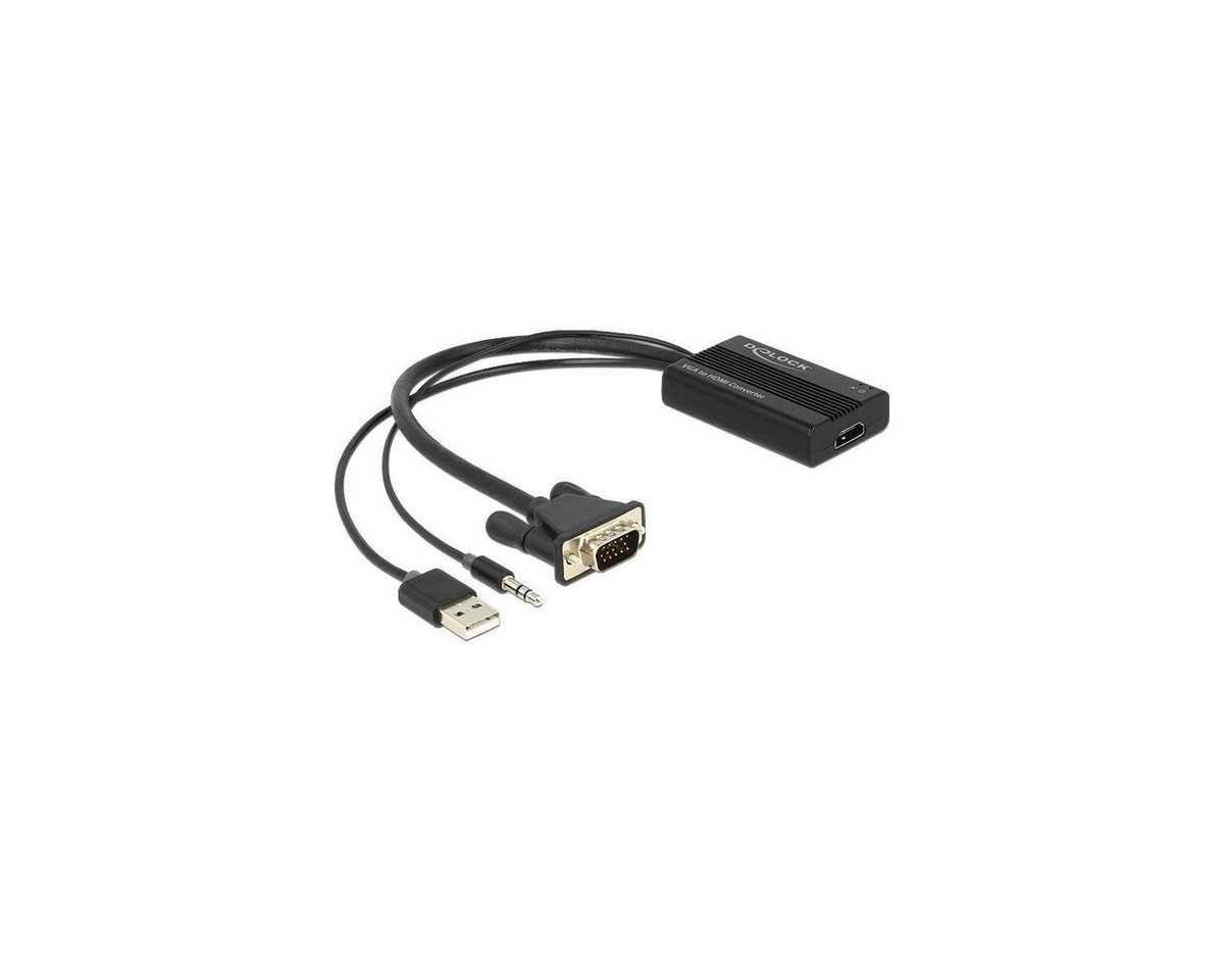 Delock 62597 - VGA zu HDMI Adapter mit Audio, USB Typ-A Stecker Computer-Kabel, VGA, HDMI (25,00 cm) von Delock