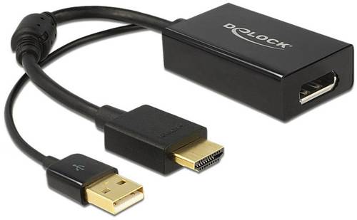 Delock 62667 HDMI / DisplayPort Adapter [1x HDMI-Stecker - 1x DisplayPort Buchse] Schwarz vergoldete von Delock