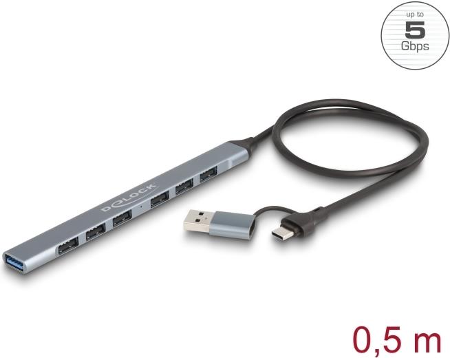 Delock 7 Port Slim USB Hub mit Type-C oder Typ-A zu 1 x 5 Gbps+ 6 (64273) von Delock