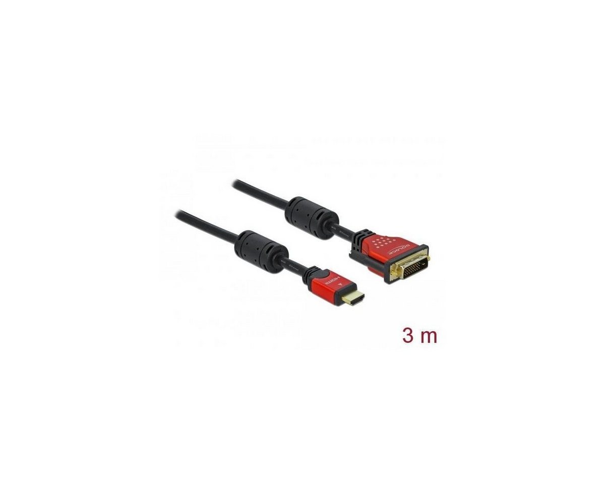 Delock 84343 - HDMI zu DVI 24+1 Kabel bidirektional 3 m, schwarz / rot HDMI-Kabel, HDMI-A, HDMI (300,00 cm) von Delock