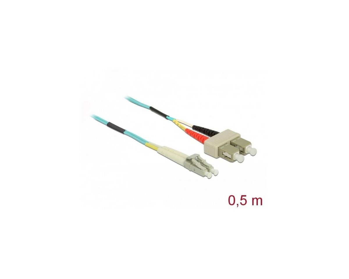 Delock 86563 - Kabel Lichtwellenleiter LC zu SC Multimode OM3 0,5 m Glasfaserkabel, LC Duplex, (50,00 cm) von Delock