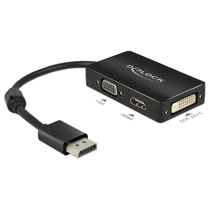 Delock Adapter Displayport 1.1 Stecker > VGA / HDMI / DVI Buchse [schwarz, Passiv] von Delock