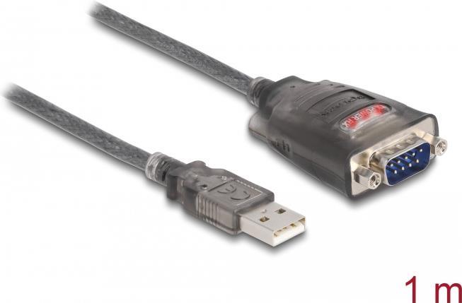 Delock Adapter USB 2.0 Typ-A zu 1 x Seriell RS-232 D-Sub 9 Pin Stecker mit Muttern mit 3 x LED 1 m (61400) von Delock