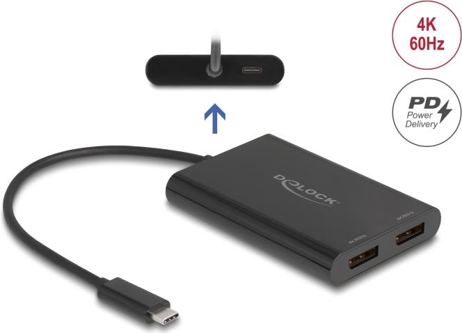 Delock Adapter USB Type-C zu 2 x DisplayPort 4K 60 Hz mit DisplayLink Grafik und (64308) von Delock
