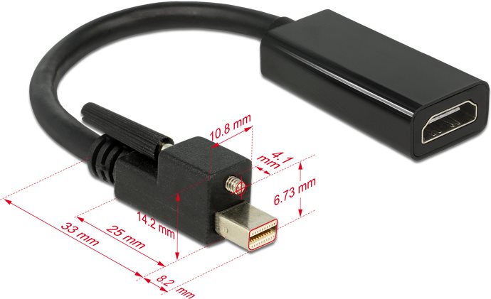 Delock Adapter mini DisplayPort 1.2 Stecker mit Schraube > HDMI Buchse 4K Aktiv schwarz (62640) von Delock