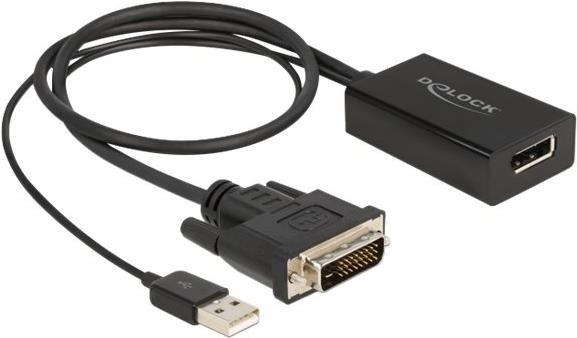Delock - Adapterkabel - DVI-D, USB (nur Strom) (M) bis DisplayPort (W) - DisplayPort 1,2 - 50cm - Support von 4K 30 Hz - Schwarz (63189) von Delock