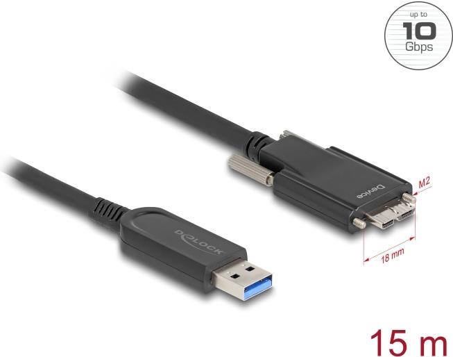 Delock Aktives Optisches Kabel USB 10 Gbps Typ-A Stecker zu Typ Micro-B Stecker mit Schrauben 15 m (83217) von Delock