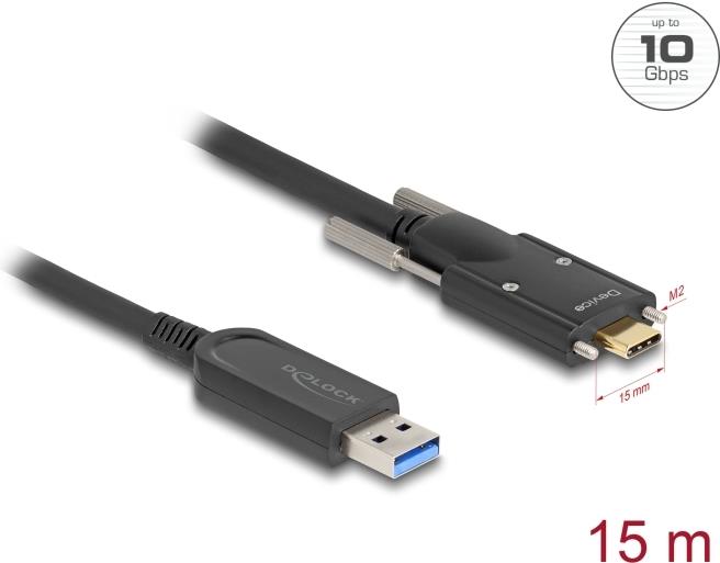 Delock Aktives Optisches Kabel USB 10 Gbps Typ-A Stecker zu USB Type-C Stecker mit Schrauben seitlich 15 m (83208) von Delock