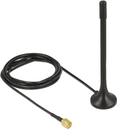 Delock Antenne ISM 433 MHz SMA 2 dBi 2 m RG-174 starr omnidirektional magnetischer Standfuß schwarz (89490) von Delock