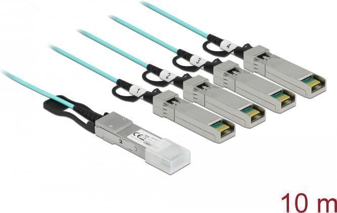 Delock - Direktanschlusskabel - QSFP+ (M) zu SFP+ (M) - 10 m - 3 mm - Glasfaser - SFF-8436 - Active Optical Cable (AOC) - Aquamarin von Delock