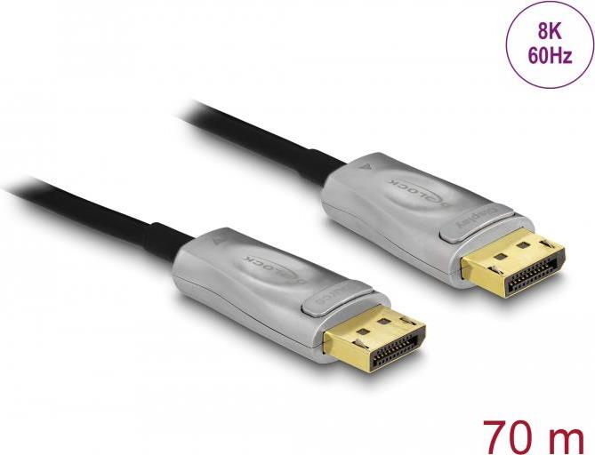 Delock - DisplayPort-Kabel - DisplayPort (M) eingerastet zu DisplayPort (M) eingerastet - DisplayPort 1.4 - 70 m - halogenfrei, Active Optical Cable (AOC), unterstützt 4K 144 Hz (3840 x 2160), unterstützt 8K 60 Hz (7680 x 4320) - Schwarz von Delock