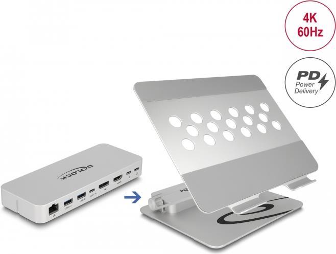 Delock - Dockingstation + Notebook-/Tablet-Ständer - USB-C / Thunderbolt 3 - HDMI, DP - GigE (18442) von Delock