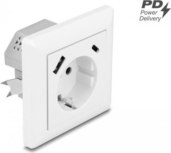 Delock Einbausteckdose mit 2 USB Ladeports, 1 x USB Typ-A und 1 x USB Type-C mit PD 3.0, 18 W (11499) von Delock