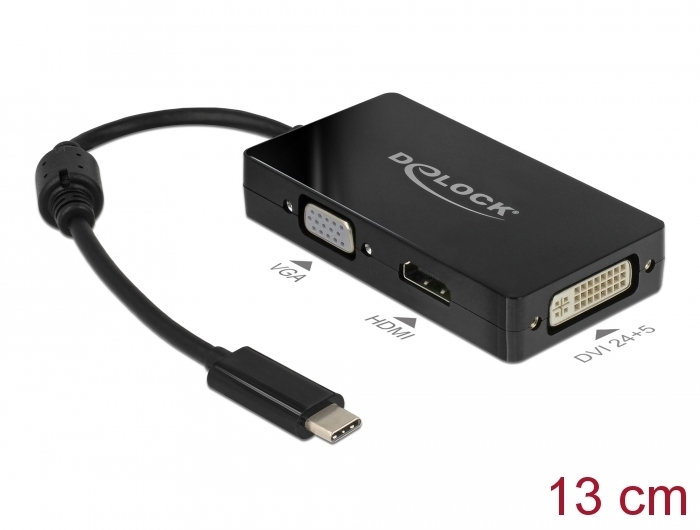 Delock Externer Videoadapter - USB-C - DVI, HDMI, VGA schwarz von Delock