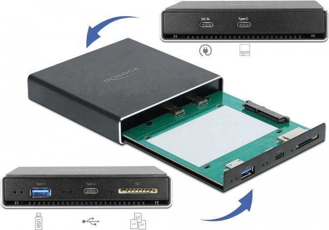 Delock Externes Gehäuse für 2.5? SATA HDD / SSD mit zusätzlichem USB Type-C und Typ-A Port und SD Slot (42618) von Delock