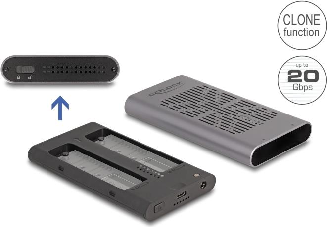 Delock Externes USB 20 Gbps Gehäuse für 2 x M.2 NVMe PCIe SSD mit USB Type-C Buchse und Klon Funktion (42027) von Delock
