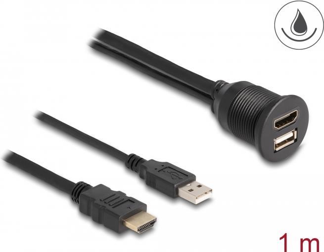 Delock - HDMI / USB Verlängerungskabel - USB, HDMI männlich zu USB, HDMI weiblich - 1,0m - Schwarz - unterstützt 4K 60 Hz (3840 x 2160) (87880) von Delock