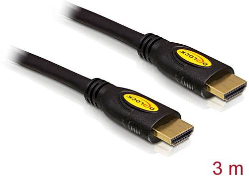 Delock HDMI Anschlusskabel HDMI-A Stecker, HDMI-A Stecker 3.00m Schwarz 82454 vergoldete Steckkontak von Delock