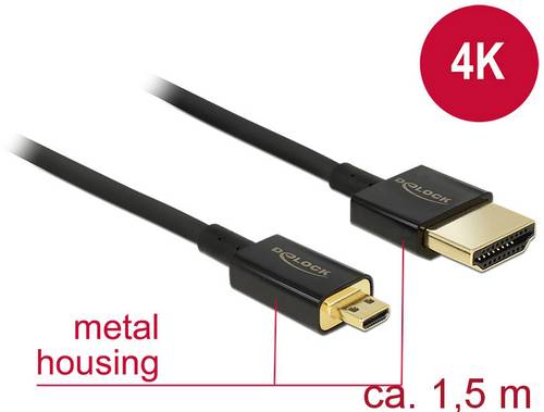 Delock HDMI Anschlusskabel HDMI-A Stecker, HDMI-Micro-D Stecker 1.50m Schwarz 84782 vergoldete Steck von Delock