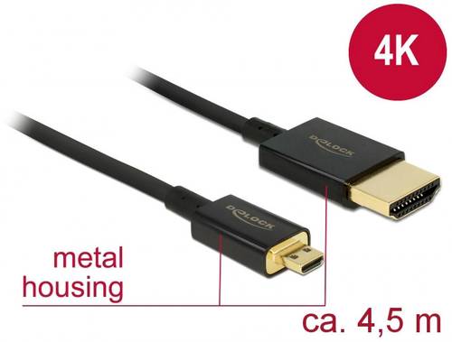 Delock HDMI Anschlusskabel HDMI-A Stecker, HDMI-Micro-D Stecker 4.50 m Schwarz 84785 vergoldete Stec von Delock
