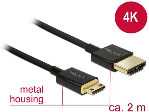 Delock HDMI Anschlusskabel HDMI-A Stecker, HDMI-Mini-C Stecker 2.00m Schwarz 84778 vergoldete Steckk von Delock