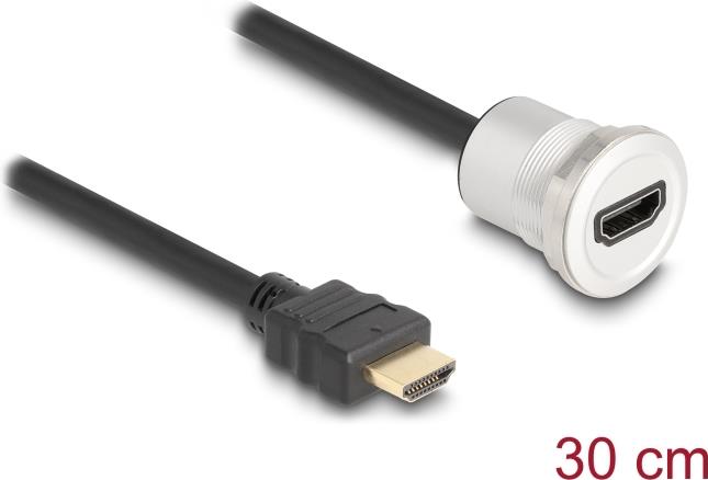 Delock HDMI Einbaubuchse 8K 60 Hz mit Kabelpeitsche Stecker 30 cm Aluminium (88180) von Delock