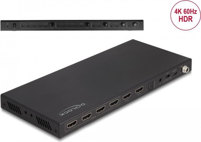 Delock HDMI Matrix Switch 4 x HDMI in zu 2 x HDMI out 4K 60 Hz mit Audio Extraktor (66454) von Delock