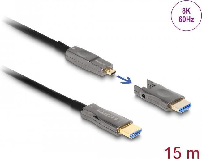 Delock - High Speed - HDMI-Kabel - 19 pin micro HDMI Type D m�nnlich zu HDMI m�nnlich - 15,0m - Hybrid Kupfer/Kohlefaser - Schwarz - Support von 8K 60 Hz, 12,70cm (5") 1 (86006) von Delock