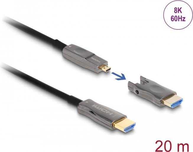 Delock - High Speed - HDMI-Kabel - 19 pin micro HDMI Type D männlich zu HDMI männlich - 20,0m - Hybrid Kupfer/Kohlefaser - Schwarz - Support von 8K 60 Hz, 12,70cm (5) 1 (86007) von Delock