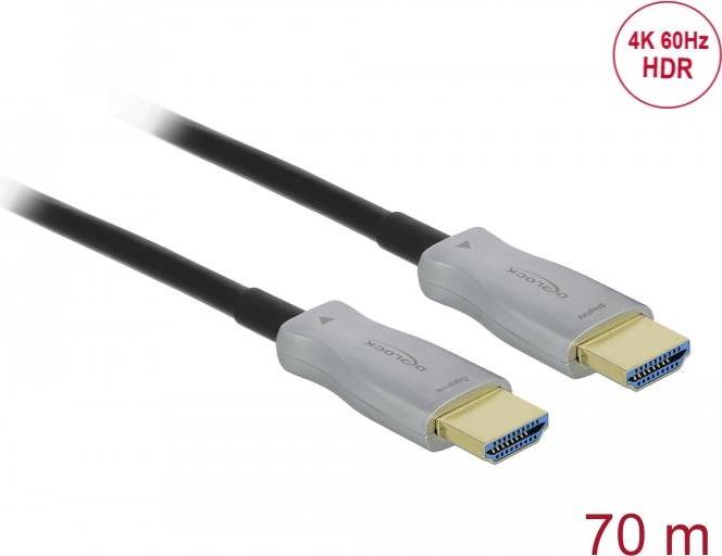 Delock - Highspeed HDMI-Kabel - HDMI männlich bis HDMI männlich - 70 m - Glasfaser - Schwarz - Active Optical Cable (AOC), unterstützt 4K 60 Hz (3840 x 2160) von Delock