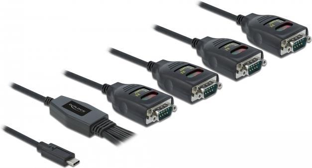 Delock - Kabel USB / seriell - USB-C (M) bis DB-9 (M) 90 mA - 38/48/60/72 cm - Distanzschrauben, aktiv, bi-direktional - Schwarz (90495) von Delock