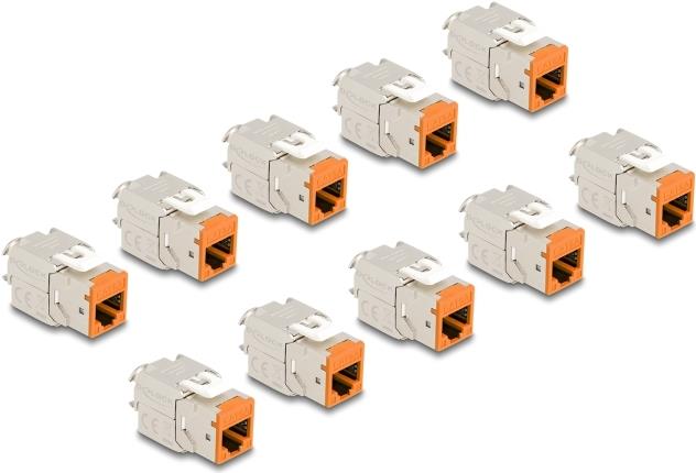 Delock Keystone Modul RJ45 Buchse zu LSA Cat.6A werkzeugfrei orange Set 10 Stück (88117) von Delock