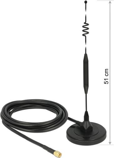Delock LTE Antenne SMA Stecker 6 dBi starr omnidirektional mit magnetischem Standfuß und Anschlusskabel RG-58 3 m outdoor schwarz (12429) von Delock