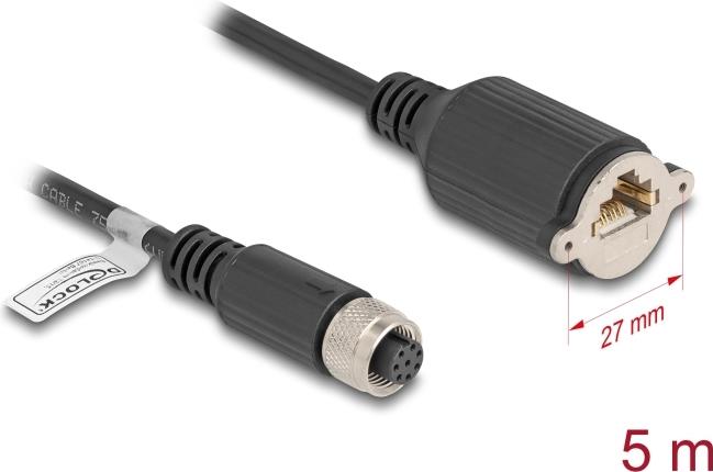 Delock M12 Kabel A-kodiert 8 Pin Buchse zu RJ45 zum Einbau Cat.5e FTP 5 m (80440) von Delock