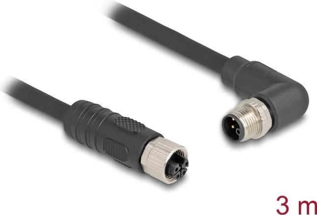 Delock M12 Kabel L-kodiert 4 Pin Stecker rechts gewinkelt zu Buchse gerade PUR (80530) von Delock