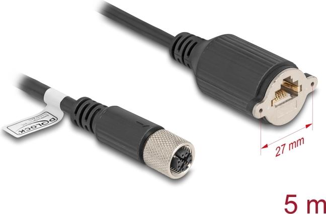 Delock M12 Kabel X-kodiert 8 Pin Buchse zu RJ45 zum Einbau Cat.6A S/FTP 5 m (80463) von Delock