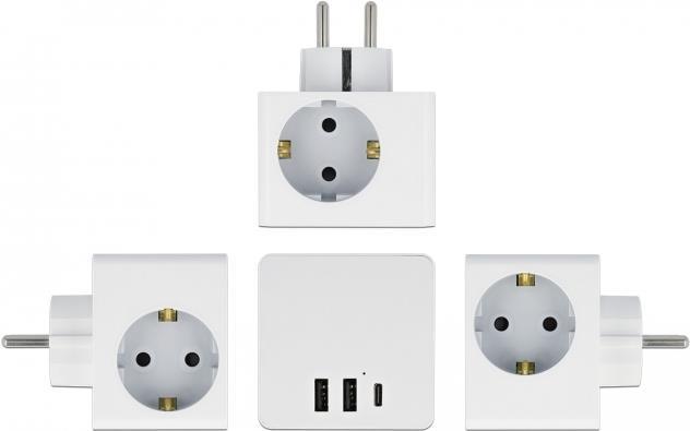Delock - Netzteil - 16 A - 6 Ausgabeanschlussstellen (USB-C, 2 x 9-polige USB Typ A, 3 x Stecker CEE 7/3) - weiß (11496) von Delock
