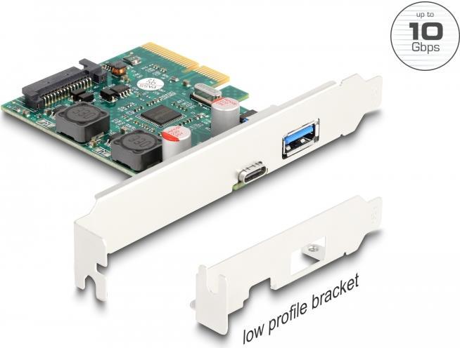 Delock PCI Express x4 Karte zu 1 x extern USB 10 Gbps Type-C Buchse + 1 x extern USB 10 Gbps Typ-A Buchse - Low Profile Formfaktor (90107) von Delock